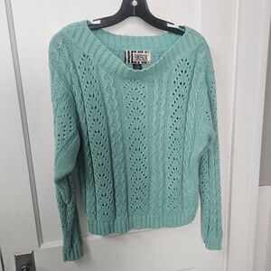 Vintage Forenza Cable Knit Boat Neck Sweater In Aqua, Sz M, Excellent Condition!